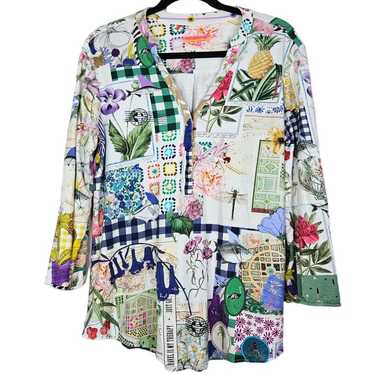 Vilagallo 42 Mixed Media Floral Print Tunic Blous… - image 1