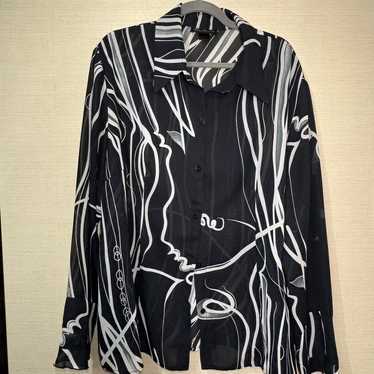 Ashley Stewart Abstract Stripe Sheer Shirt