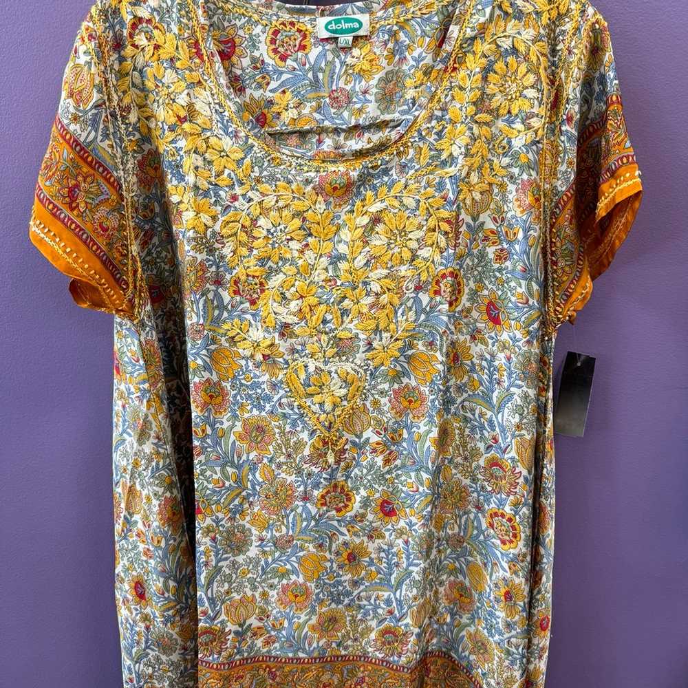 Dolma silk poly Blouse L/XL embroidered - image 1