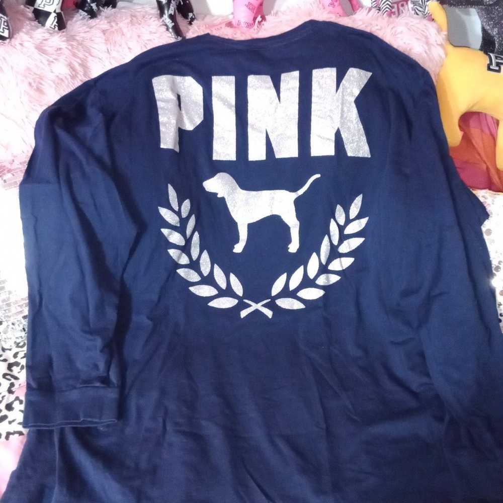 VS PINK HTF BLUE & SILVER GLITTER SHIRT XXL - image 3