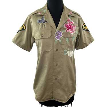 Carnation Lily Lily Rose Army Green Embroidered B… - image 1