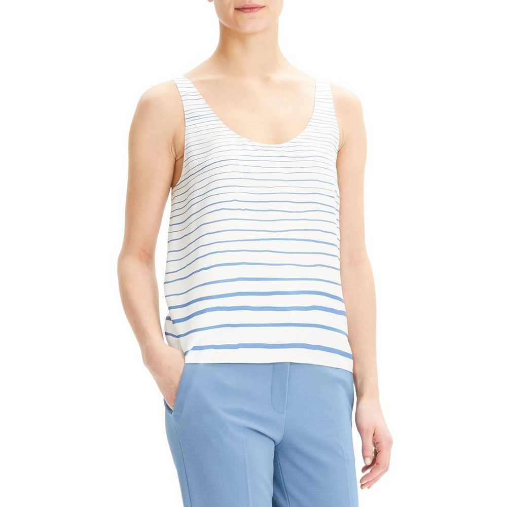 Theory Silk Striped Scoop Neck Painted Stripe Tan… - image 1