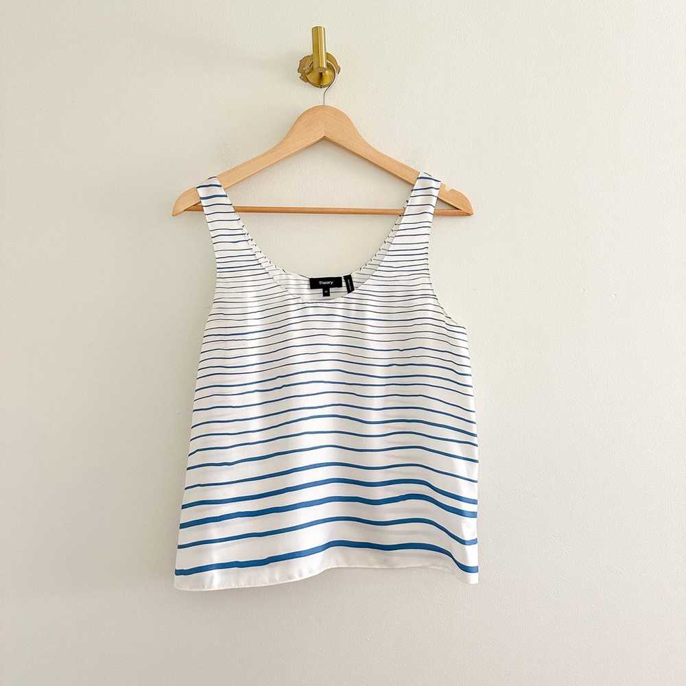 Theory Silk Striped Scoop Neck Painted Stripe Tan… - image 3