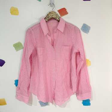 M Lilly Pulitzer Pink White Striped Linen Button … - image 1