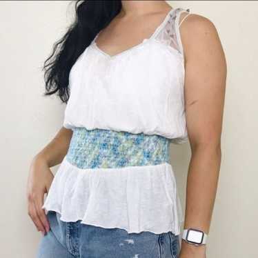 Free People White, Silver & Turquoise blue Top M