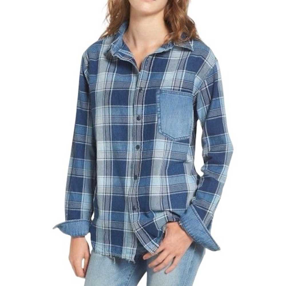 Current Elliot Plaid Denim Contrast Back Button U… - image 1