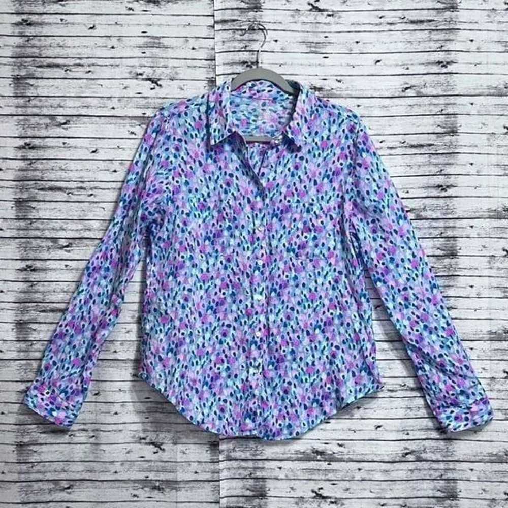 Lilly Pulitzer Sea View Linen Button Down Top Hot… - image 1