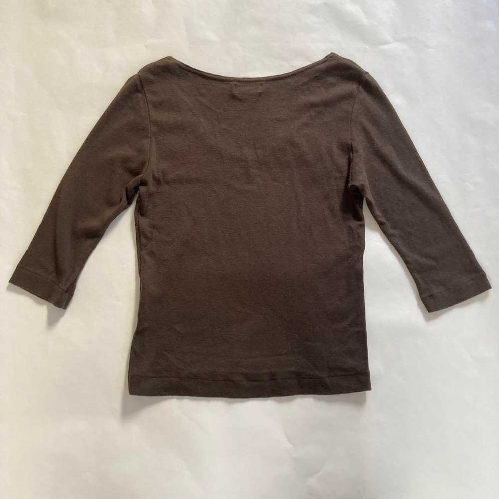 Minä Brown V-Neck Three-Quarter Sleeve T-Shirt - image 2