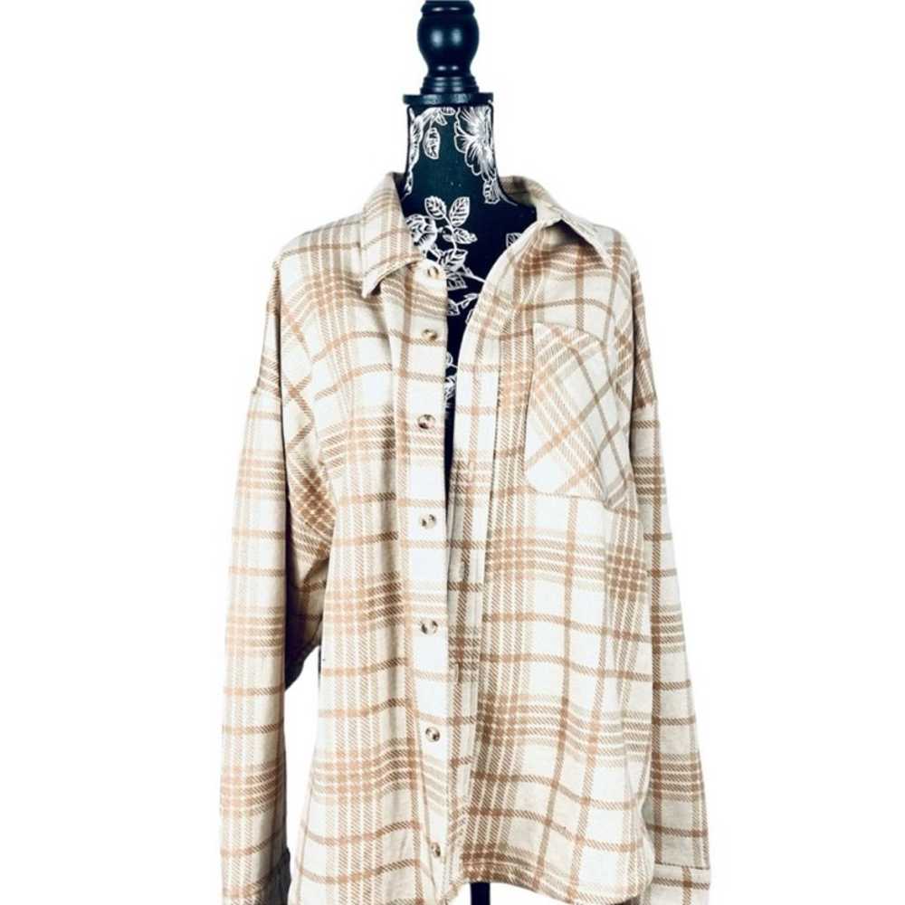 VS Pink beige plaid oversize soft button down sha… - image 12