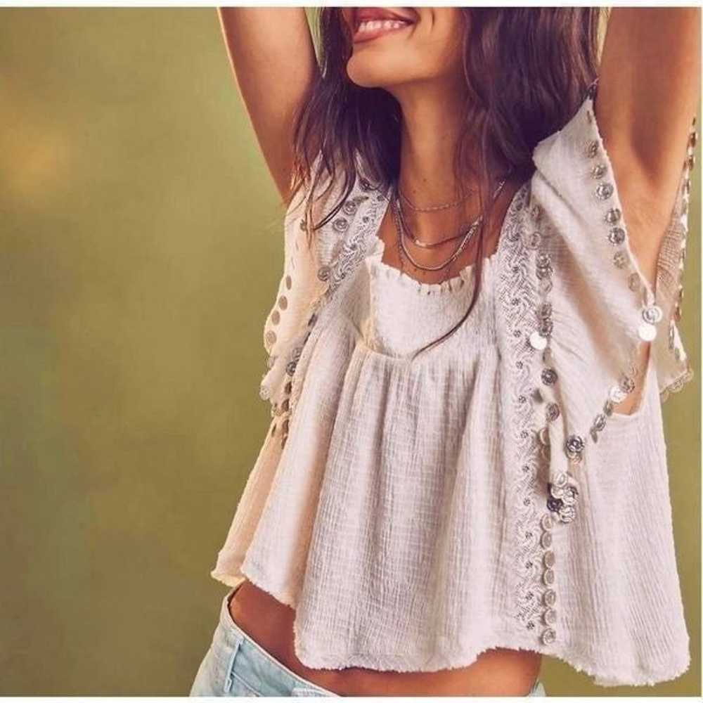 New Free People Metal Coin Embellished Top Size L - image 1