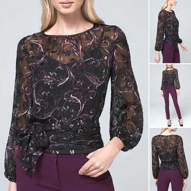 White House Black Market Silk Blend Blouse Scroll-