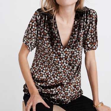 Madewell Velvet Tulip-Sleeve Ruffle Top Petite Bl… - image 1