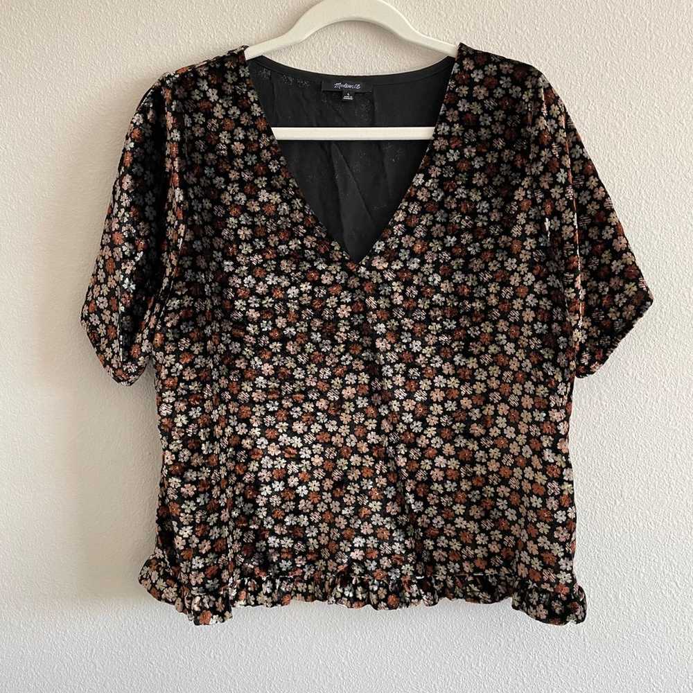 Madewell Velvet Tulip-Sleeve Ruffle Top Petite Bl… - image 4