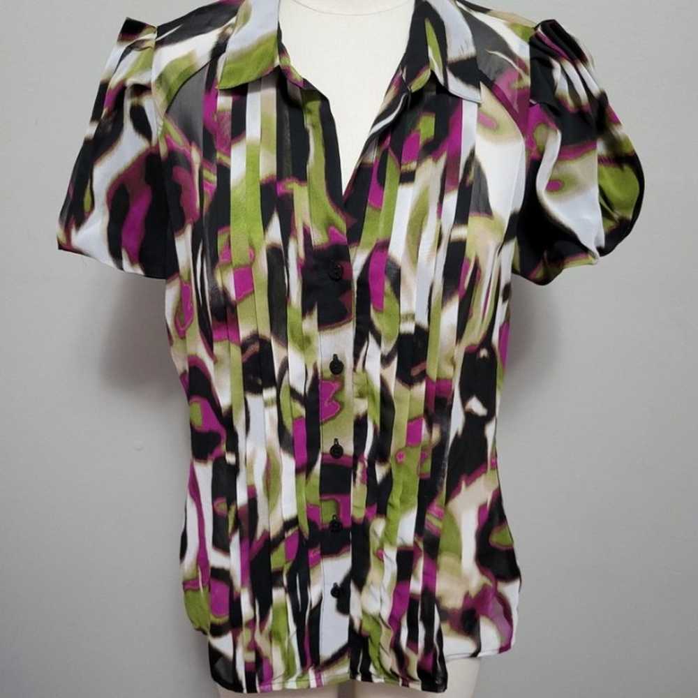 pleated watercolor puff sleeve button down - image 1