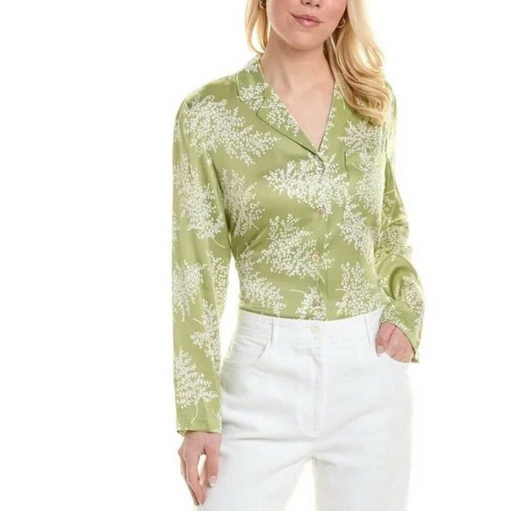 Rebecca Taylor Fleur Satin Shirt L Green Button F… - image 12