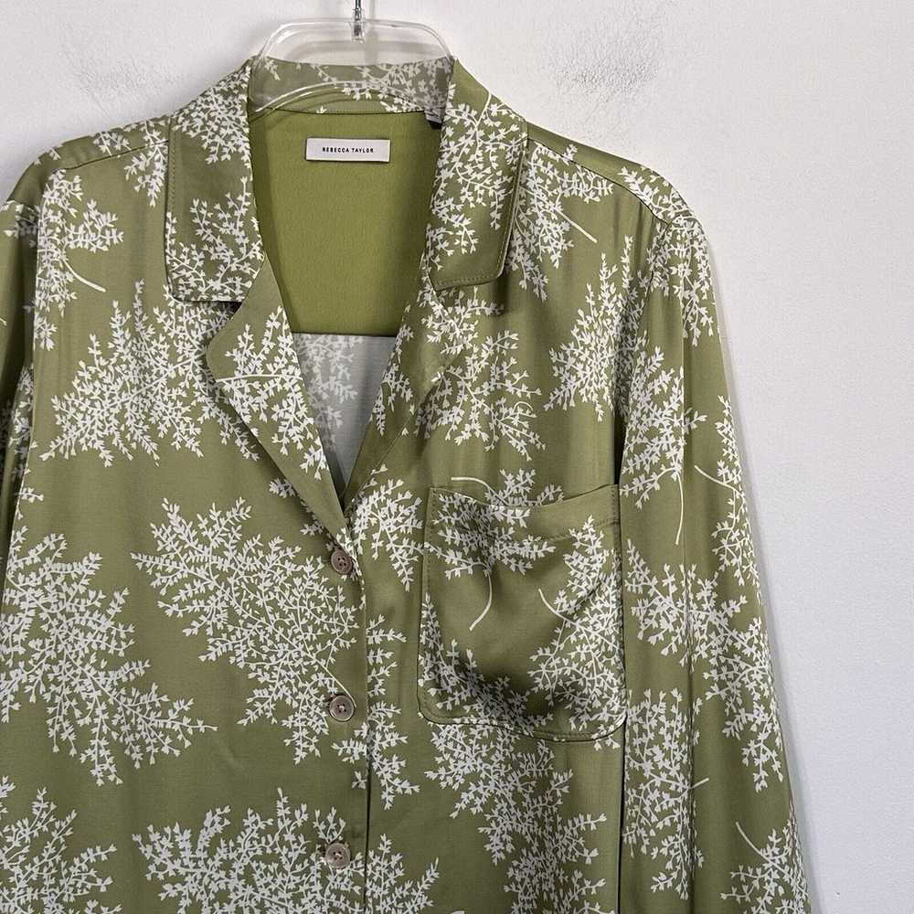 Rebecca Taylor Fleur Satin Shirt L Green Button F… - image 3