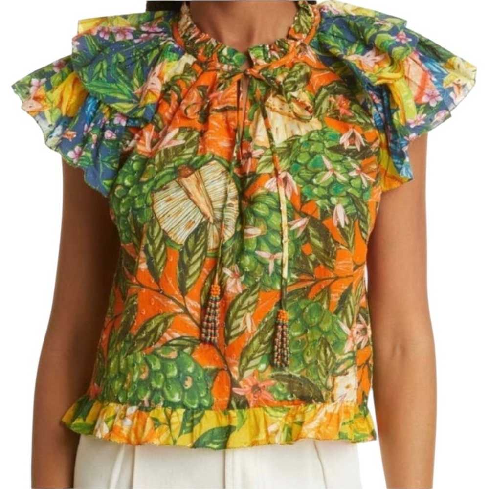 FARM Rio Caipirinha Tropical Flutter Sleeve Blous… - image 1