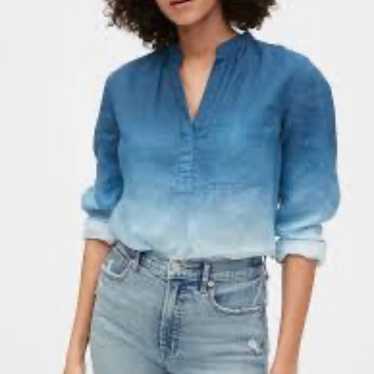 Gap Blue Dip Dye Ombré 100% Linen Pocket Popover … - image 1