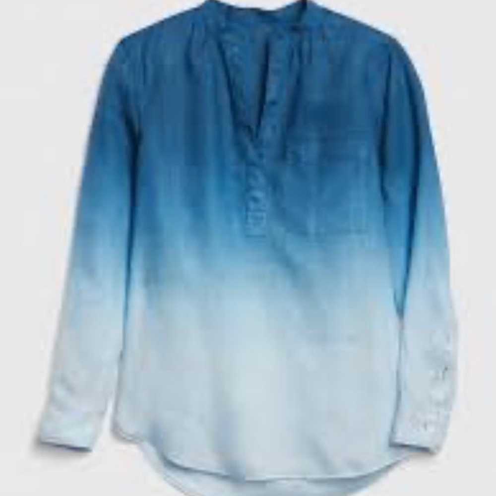 Gap Blue Dip Dye Ombré 100% Linen Pocket Popover … - image 3