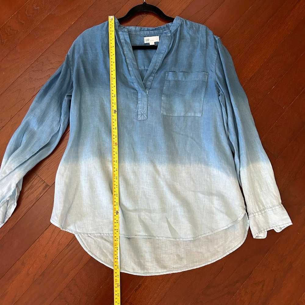 Gap Blue Dip Dye Ombré 100% Linen Pocket Popover … - image 5