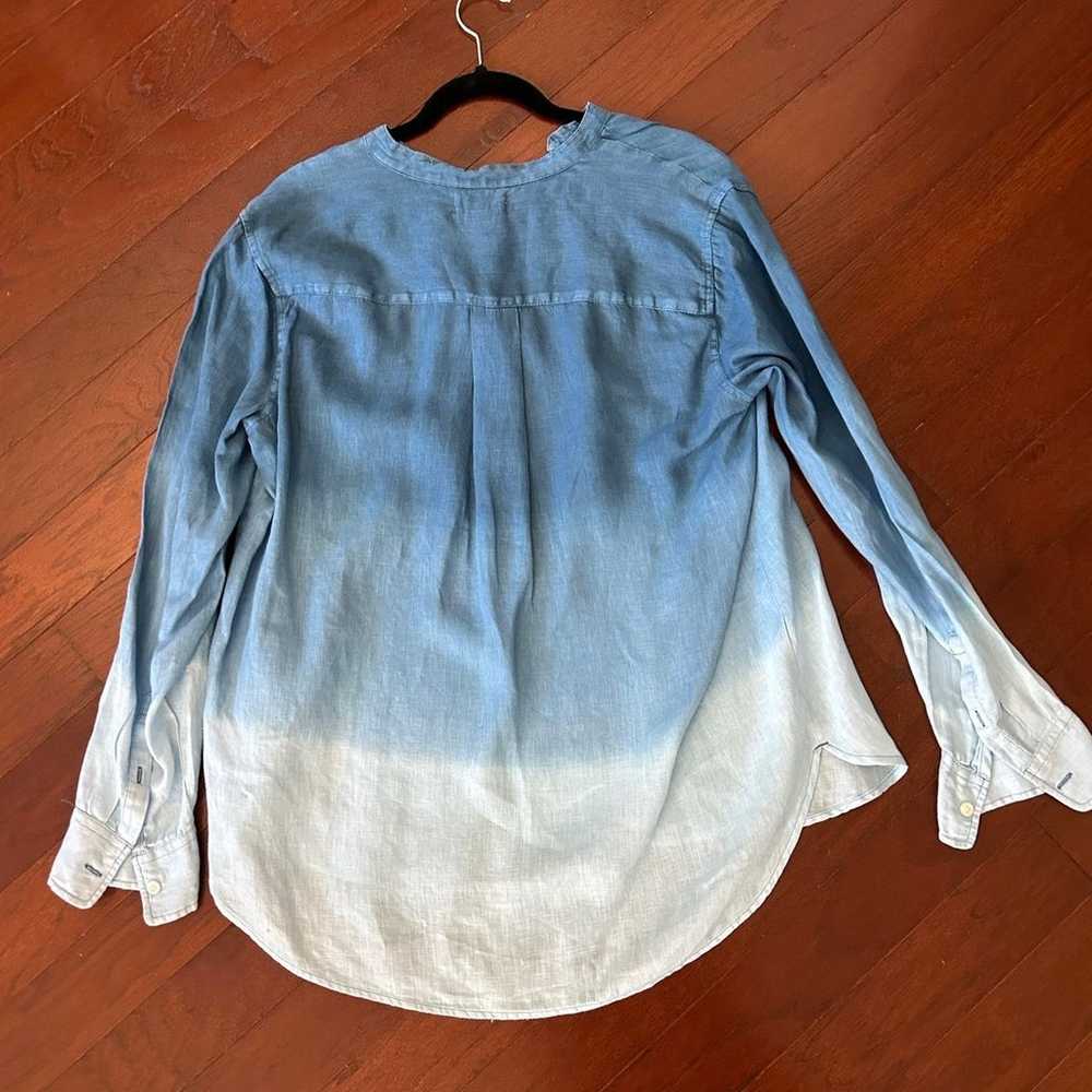 Gap Blue Dip Dye Ombré 100% Linen Pocket Popover … - image 8