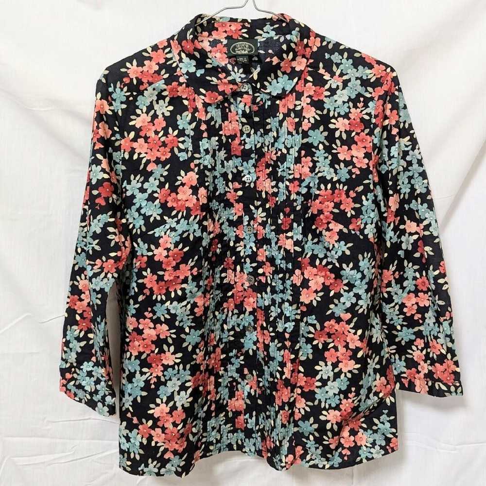 Laura Ashley Floral Blouse Long Sleeve Black Size… - image 10