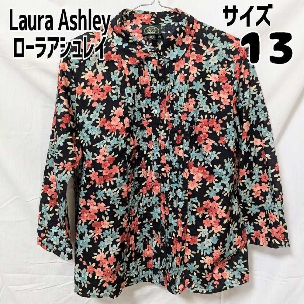 Laura Ashley Floral Blouse Long Sleeve Black Size… - image 1