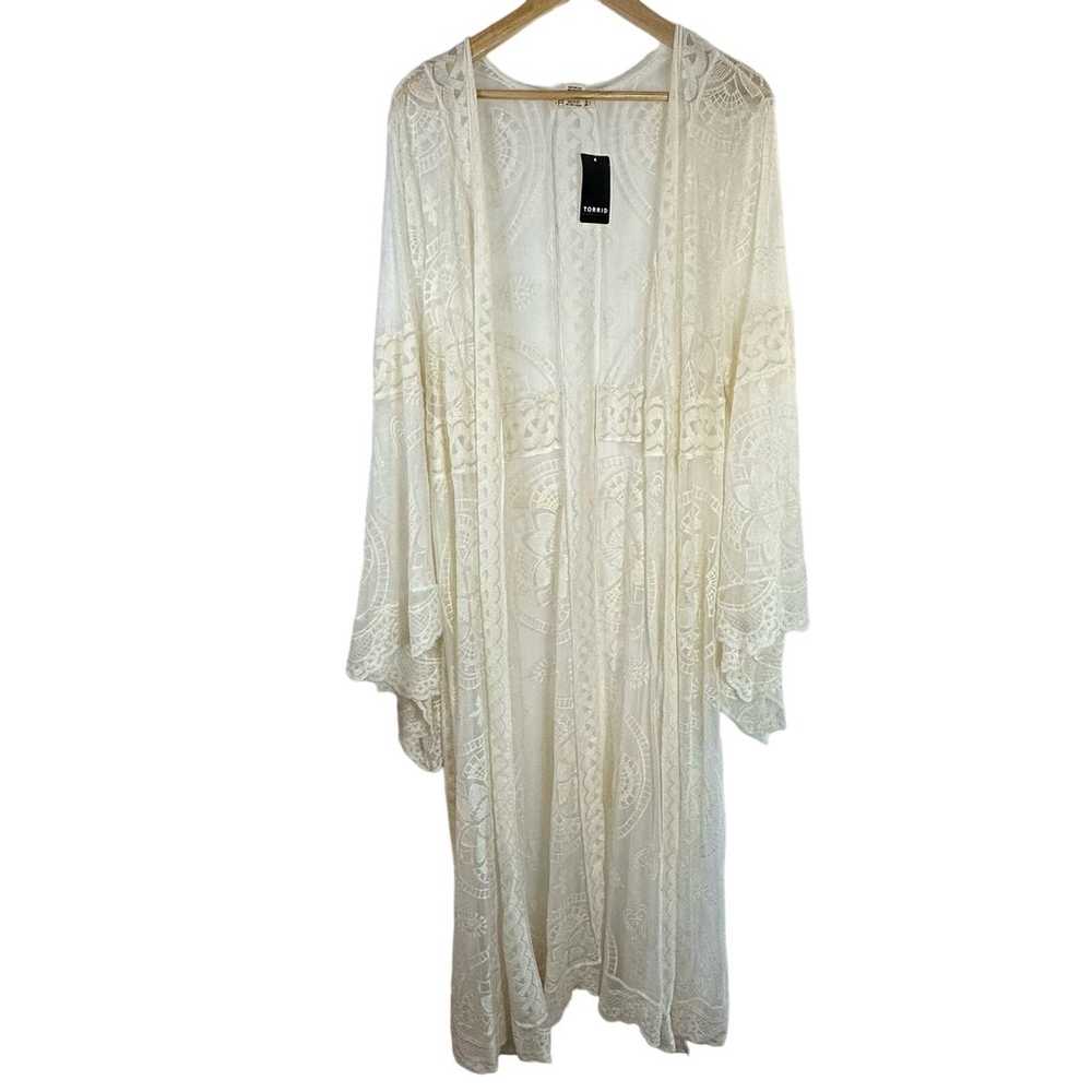 TORRID Festi cream lace maxi kimono duster festiv… - image 2