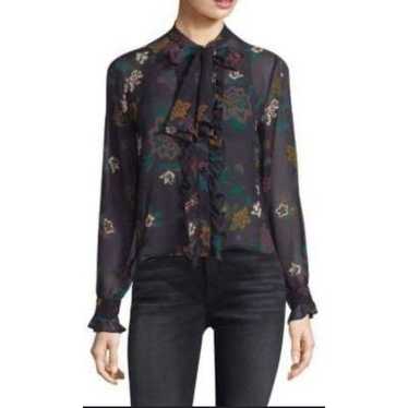 7 For All Mankind Silk Floral Blouse Shirt Long Sl