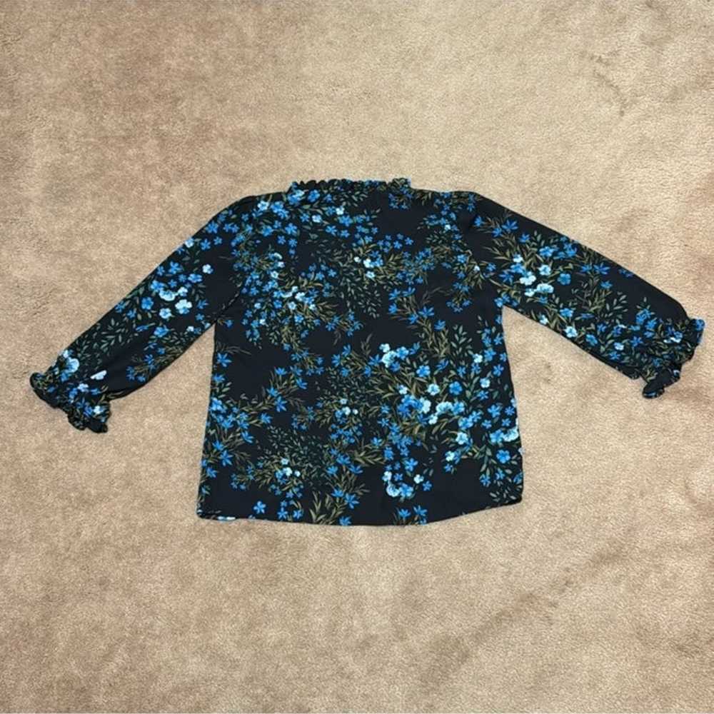 Cece Blue Floral Print Button Front Blouse Top - image 7