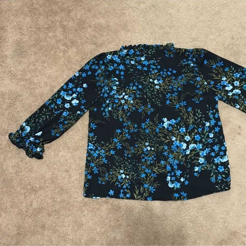 Cece Blue Floral Print Button Front Blouse Top - image 8