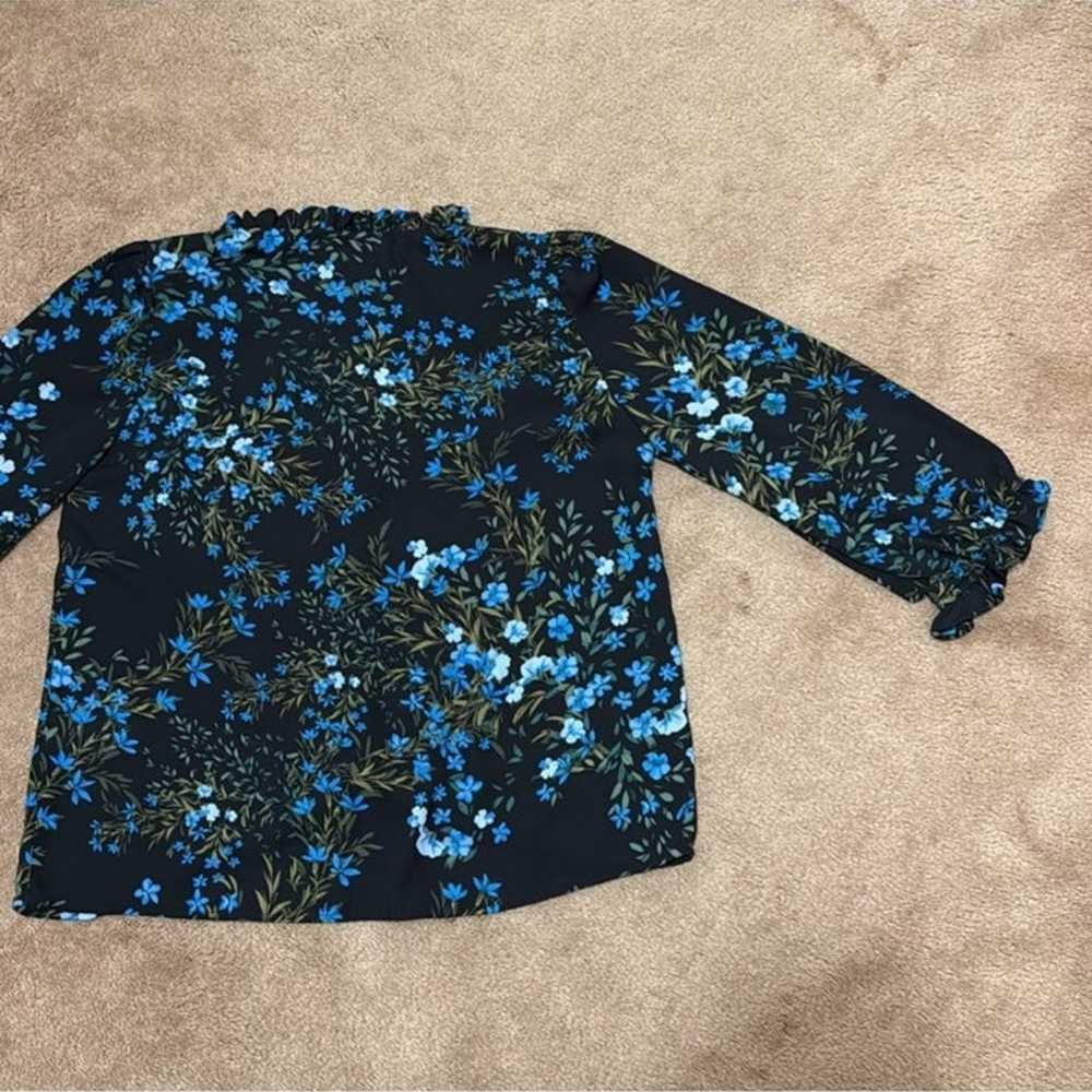 Cece Blue Floral Print Button Front Blouse Top - image 9