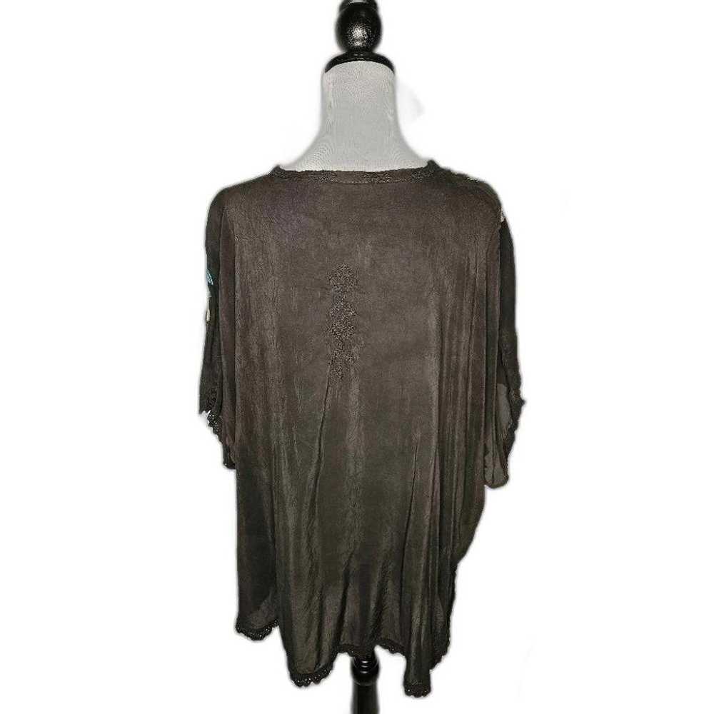 Elegant Black Floral Embroidered Poncho Top - image 2