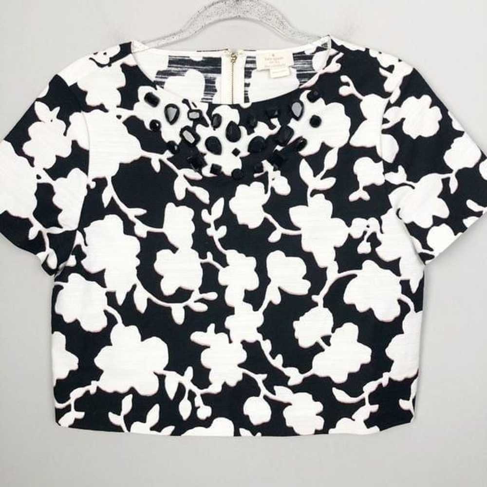 KATE SPADE | Embellished Floral Black White Boxy … - image 3