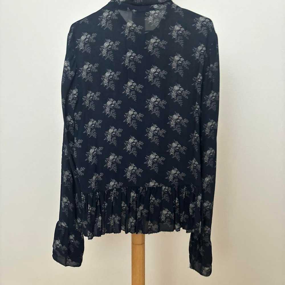 Navy floral ribbon tie long-sleeve shirt - image 3