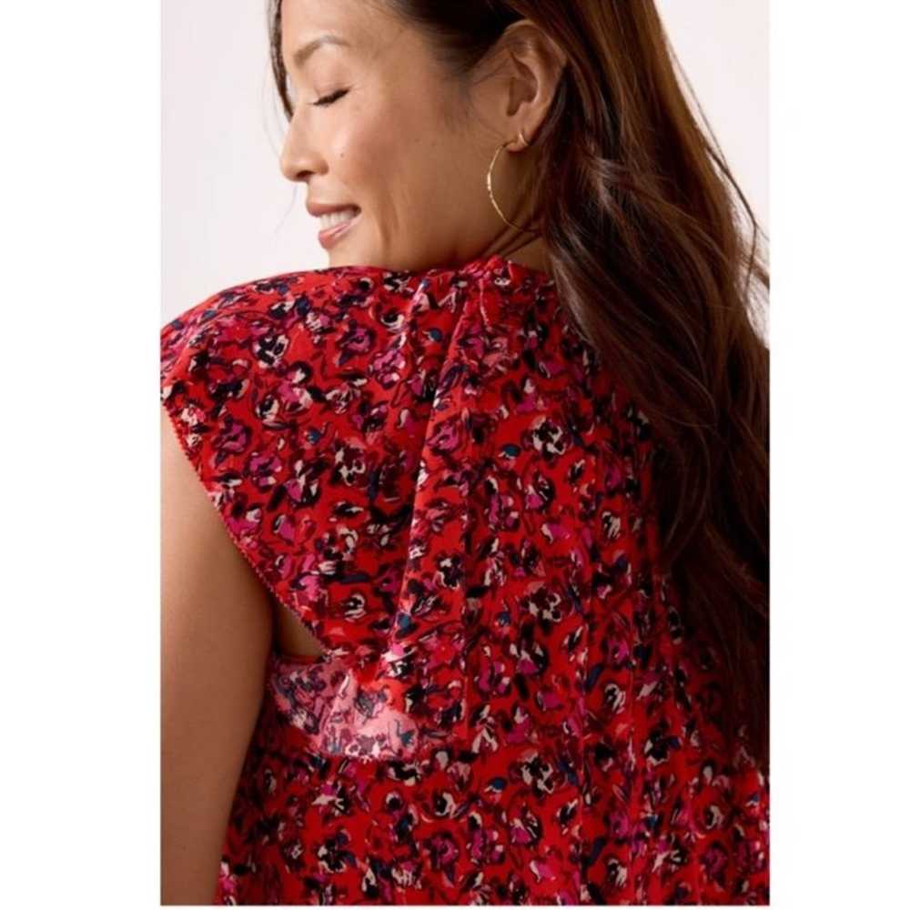 Evereve Maeve Red Floral Flutter Sleeve Pullover … - image 2