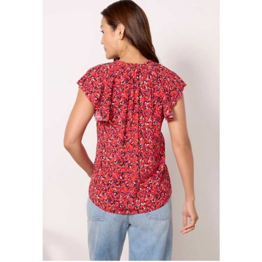 Evereve Maeve Red Floral Flutter Sleeve Pullover … - image 3