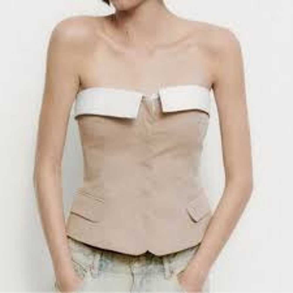 ZARA Strapless Gabardine Contrast Top - image 1