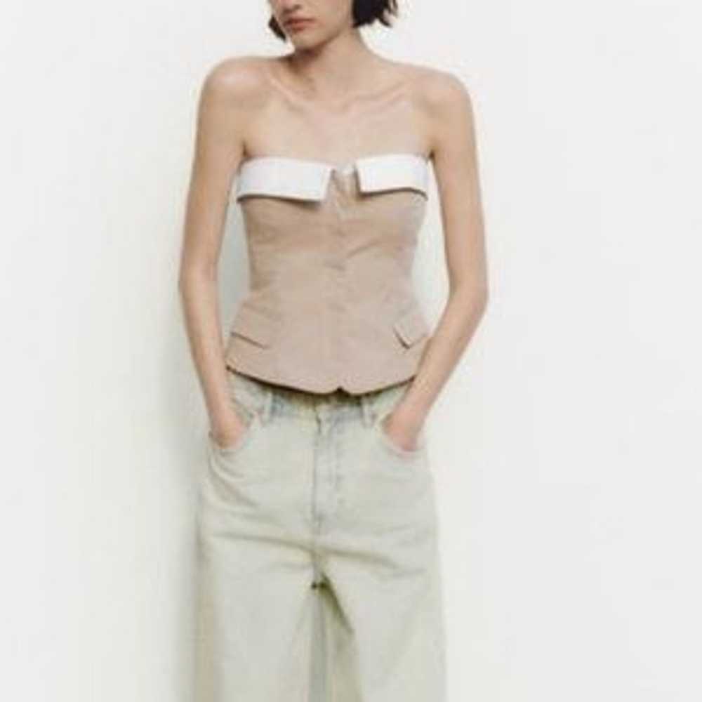 ZARA Strapless Gabardine Contrast Top - image 3