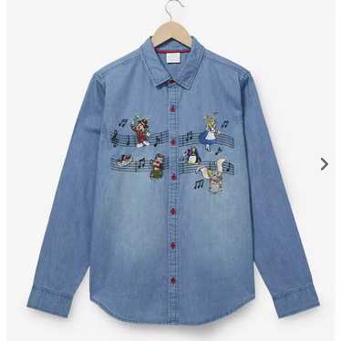 Disney 100 Characters Music Notes Denim Woven But… - image 1