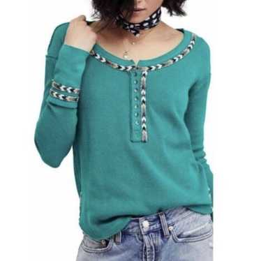 Free People Rainbow Thermal Tee Medium Teal Green 