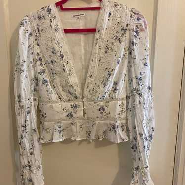 Reformation floral plunge neck blouse