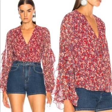 Nicholas Red Blossom Ruffle Blouse Size Medium EUC