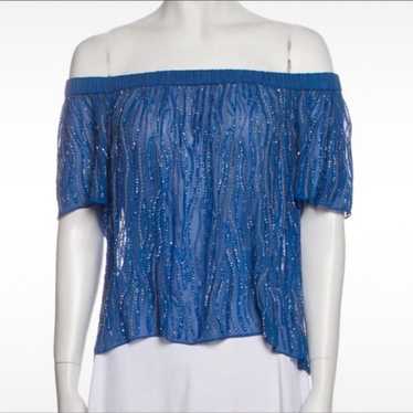 Parker sheer beaded off the shoulder blouse