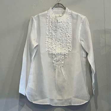 A PIECE OF LIBRARY Linen Band Collar Shirt