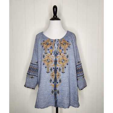 Johnny Was Workshop Blue Amika Embroidered Peasant