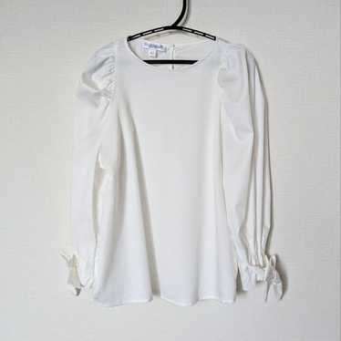 NARACAMICIE Cotton Stretch Cuff Ribbon Blouse Whi… - image 1