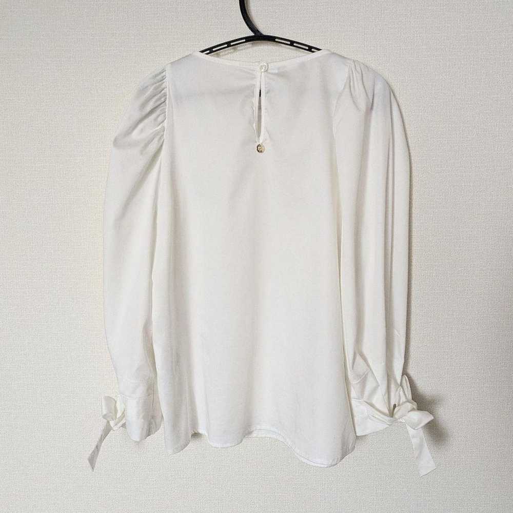 NARACAMICIE Cotton Stretch Cuff Ribbon Blouse Whi… - image 2