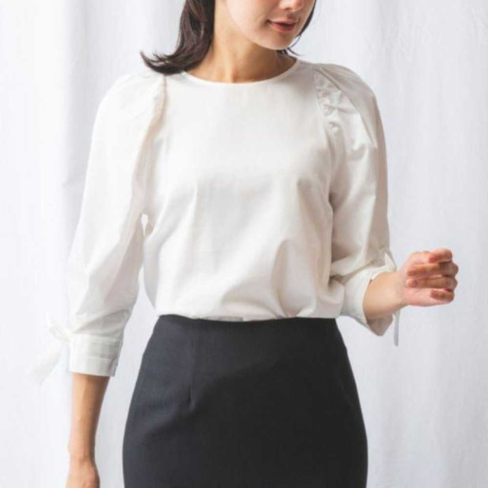 NARACAMICIE Cotton Stretch Cuff Ribbon Blouse Whi… - image 3