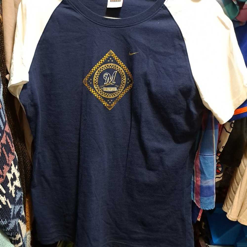 Nike MLB Navy Ragalan Cotton Tee T-Shirt XL Gold … - image 10